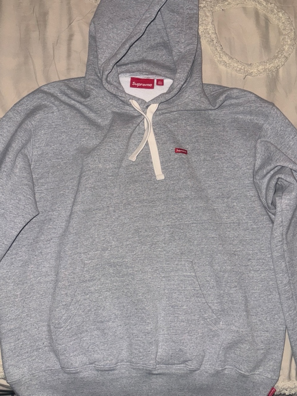 Supreme Light Gray Hoodie with Small Red Box Logo